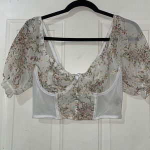 COPY - Sweet embroidered chiffon and stretch net bustier cropped top. L